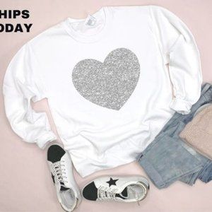 NEW W/TAGS  White graphic sweatshirt with glitter heart